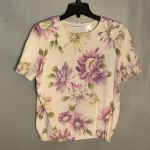 Alfred Dunner Women's Short Sleeve Floral Top - Purple and Green